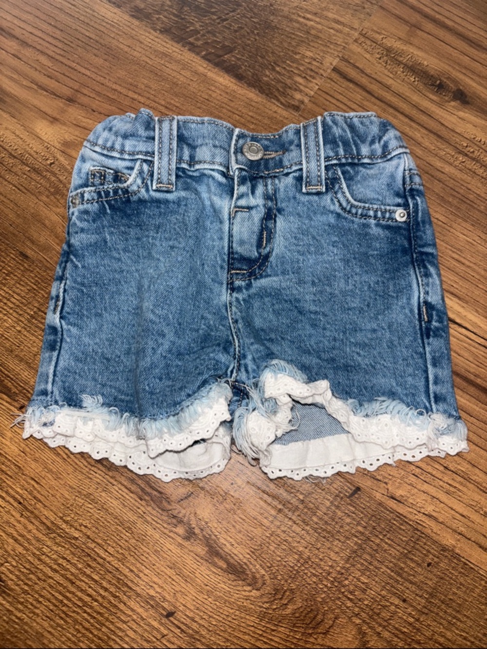 Cat & Jack Blue Denim Shorts with White Eyelet Lace Trim